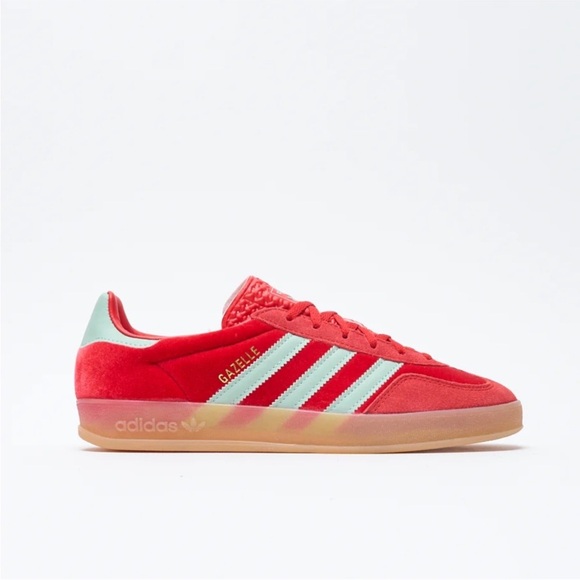 adidas Shoes - Adidas Gazelle Indoor Better Scarlet red velvet suede and Hazy Green